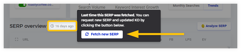 KWFinder - fetching a new SERP
