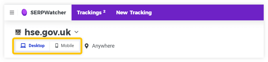 Switch between mobile and desktop rankings in SERPWatcher