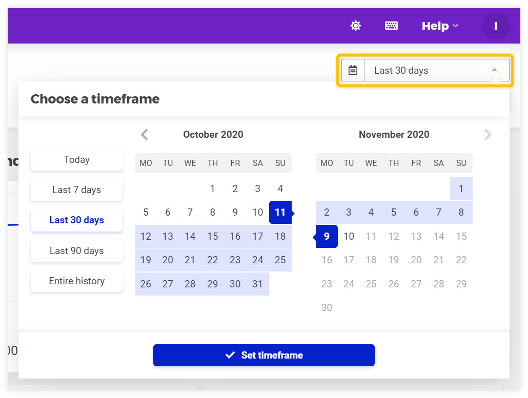 Select different timeframes in SERPWatcher