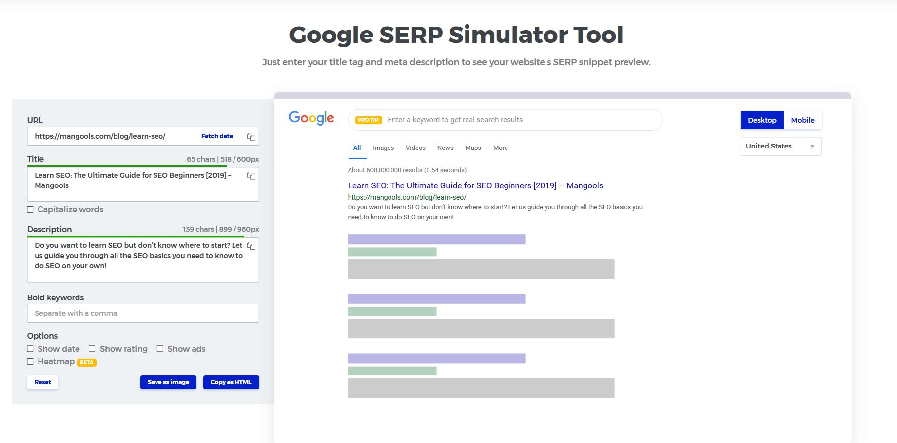 SERP simulator tool