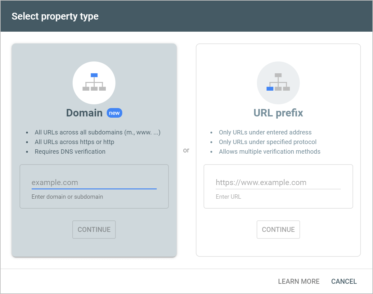 search console select property type