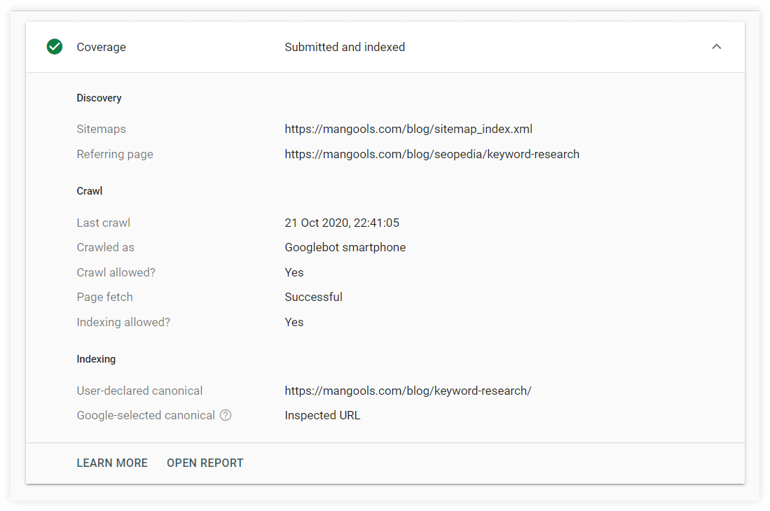 url inspection details