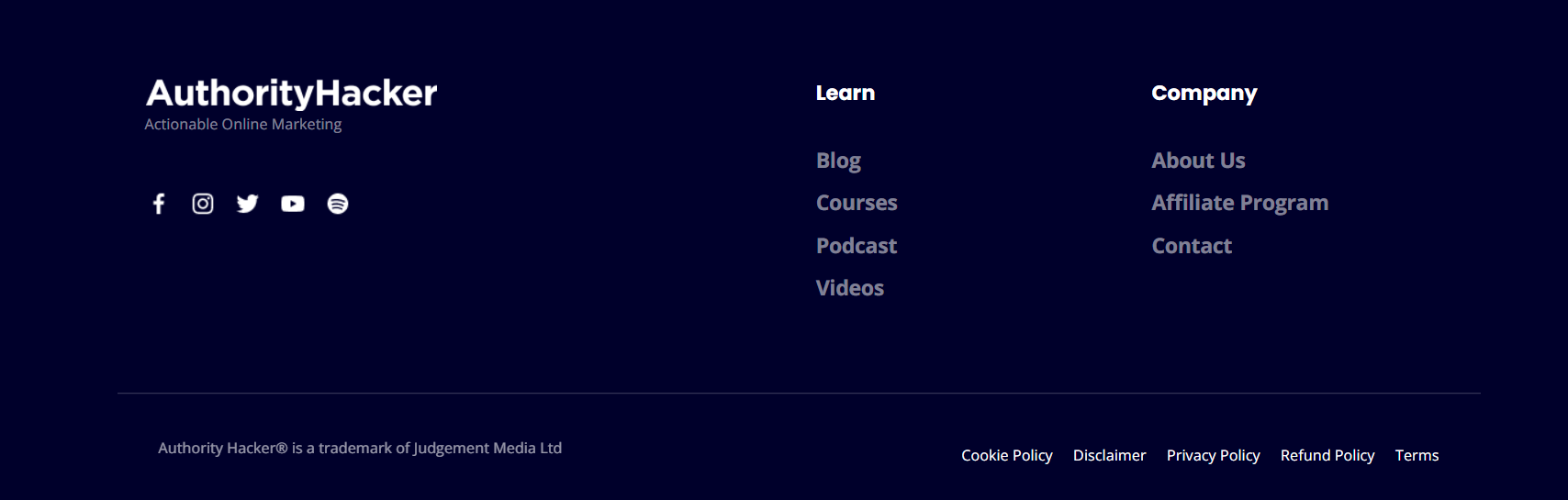 AuthorityHacker website footer - example