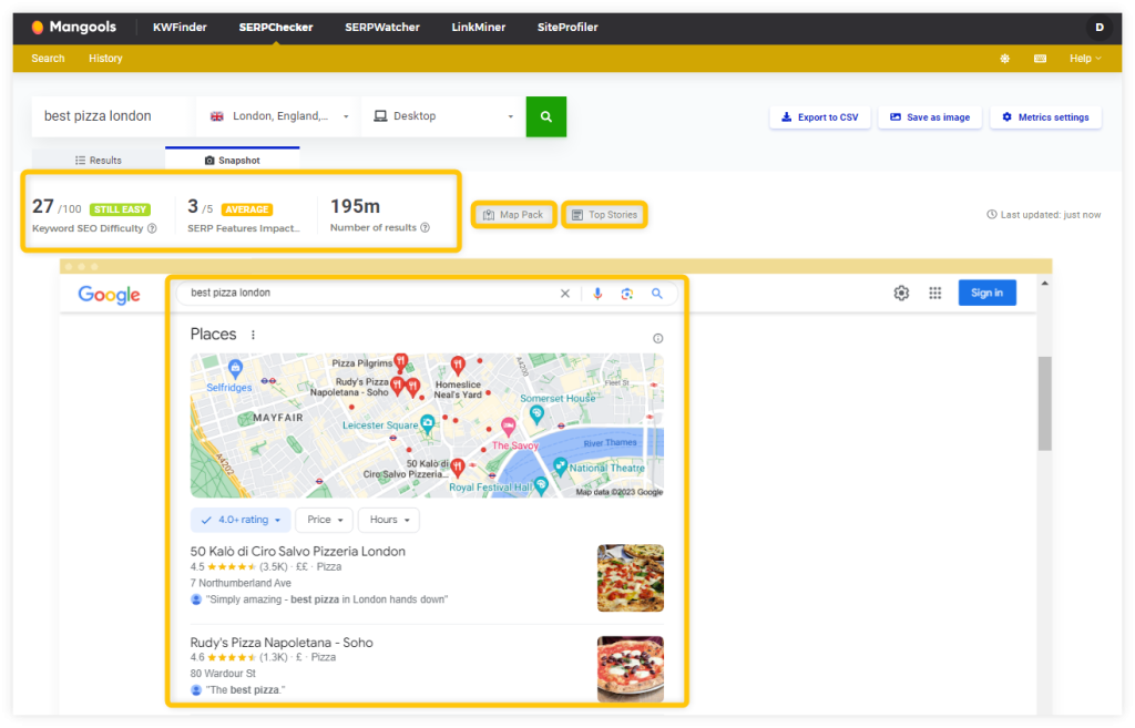 SERPChecker - local SERP analysis - example